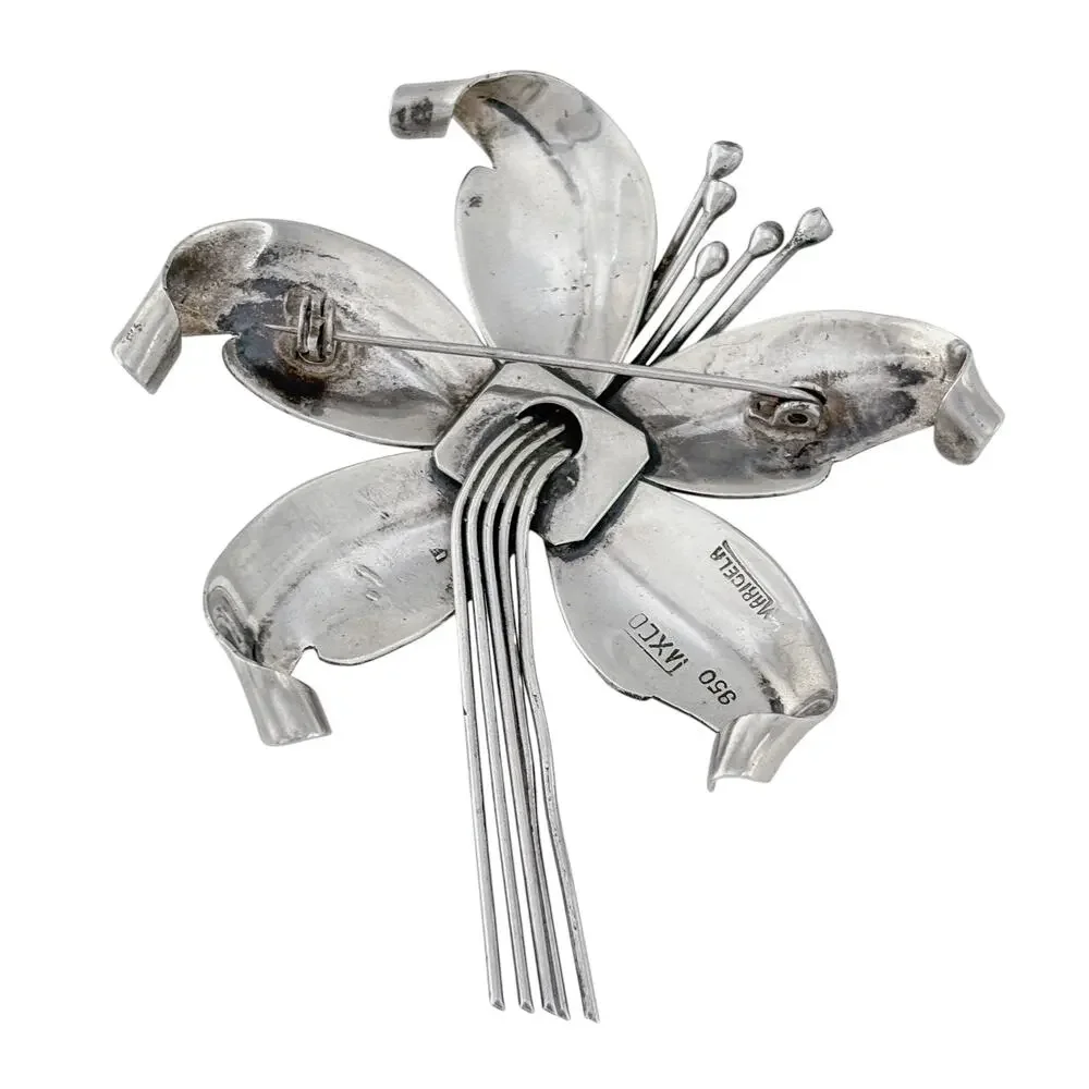 Vintage Maricela Taxco 950 Silver Lily Flower Brooch